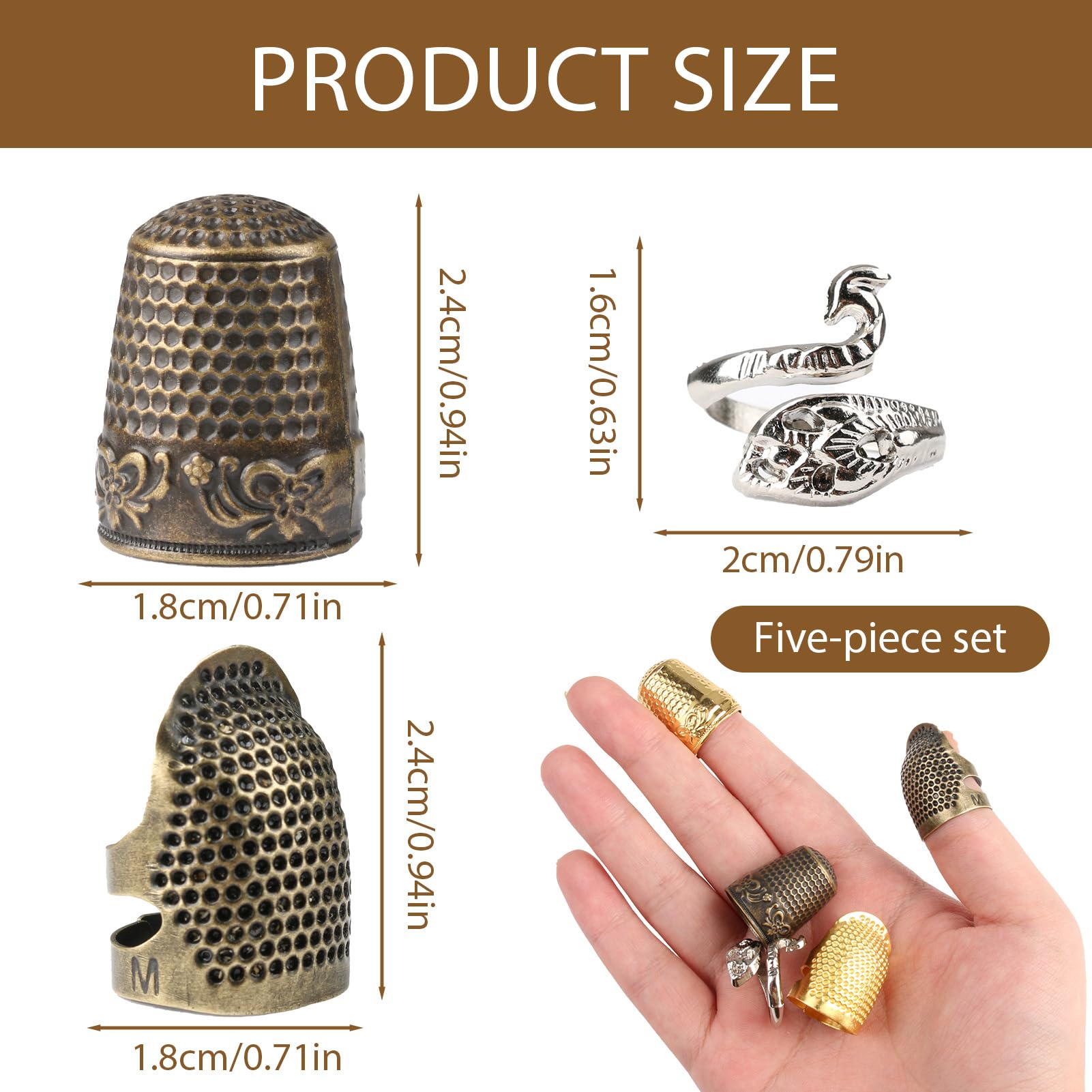 4 Ditali Da Cucito In Metallo - 2 Misure (15 E 17 Mm), Regolabili, Per Protezione Dita Durante Il Cucito - Foto 3