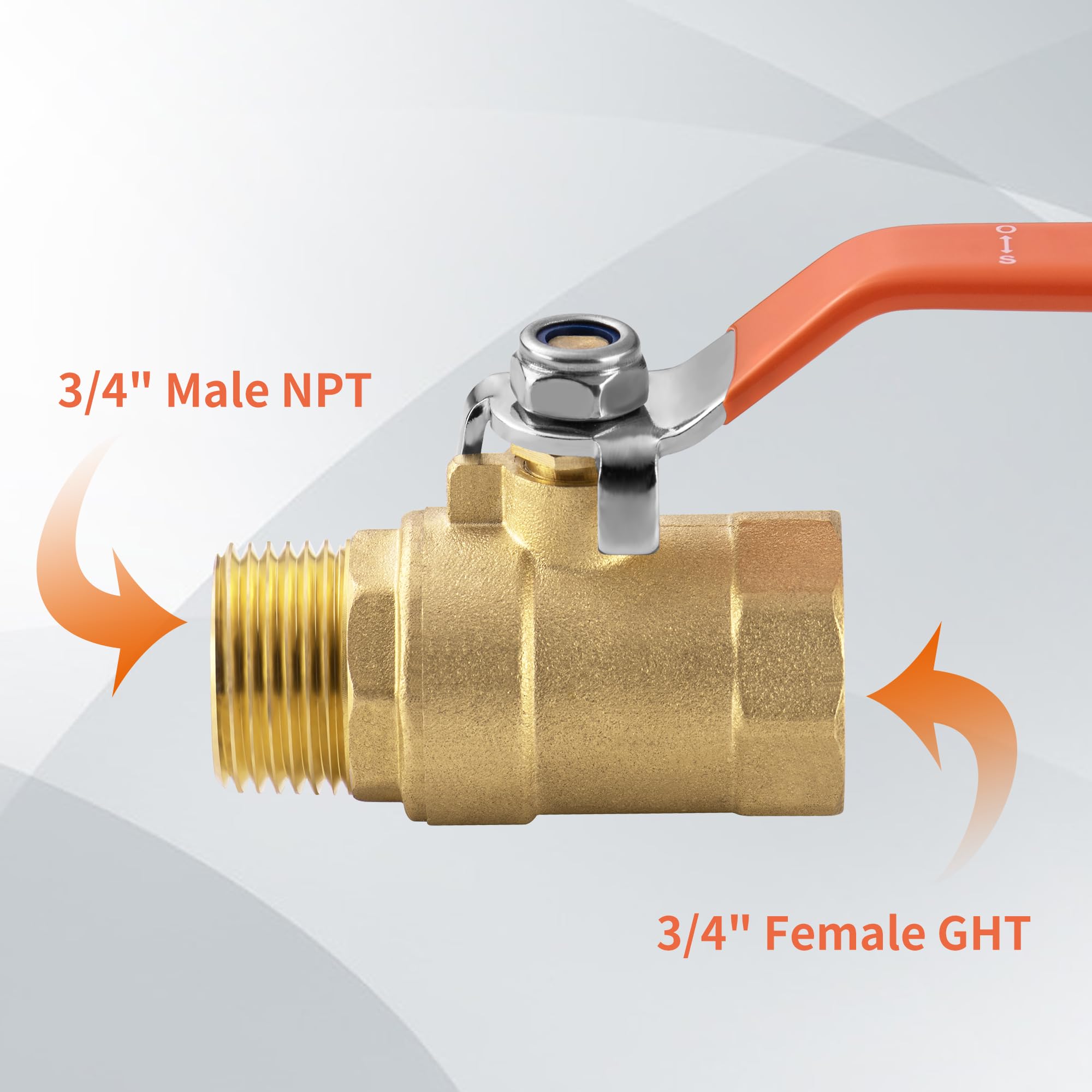 Messing Gartenschlauch Absperrventil 3/4" GHT Auf NPT – Kugelhahn Mit Langem Griff, Inkl. Dichtungen