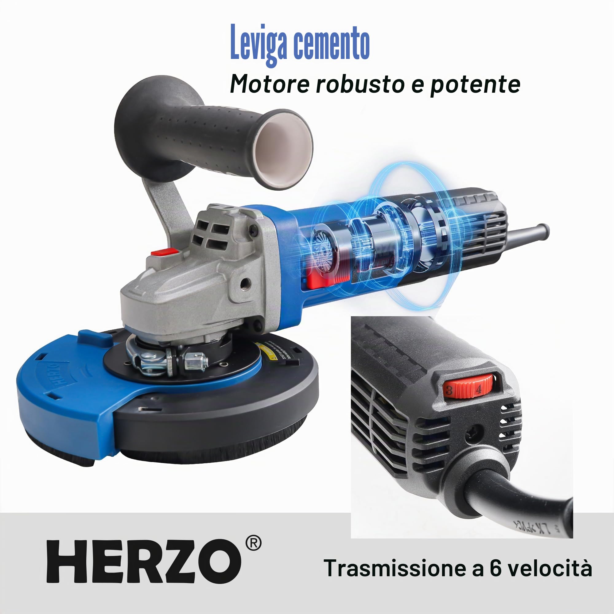 HERZO Smerigliatrice per calcestruzzo, set con mola diamantata e cappa di aspirazione, 1400 W (125 mm)