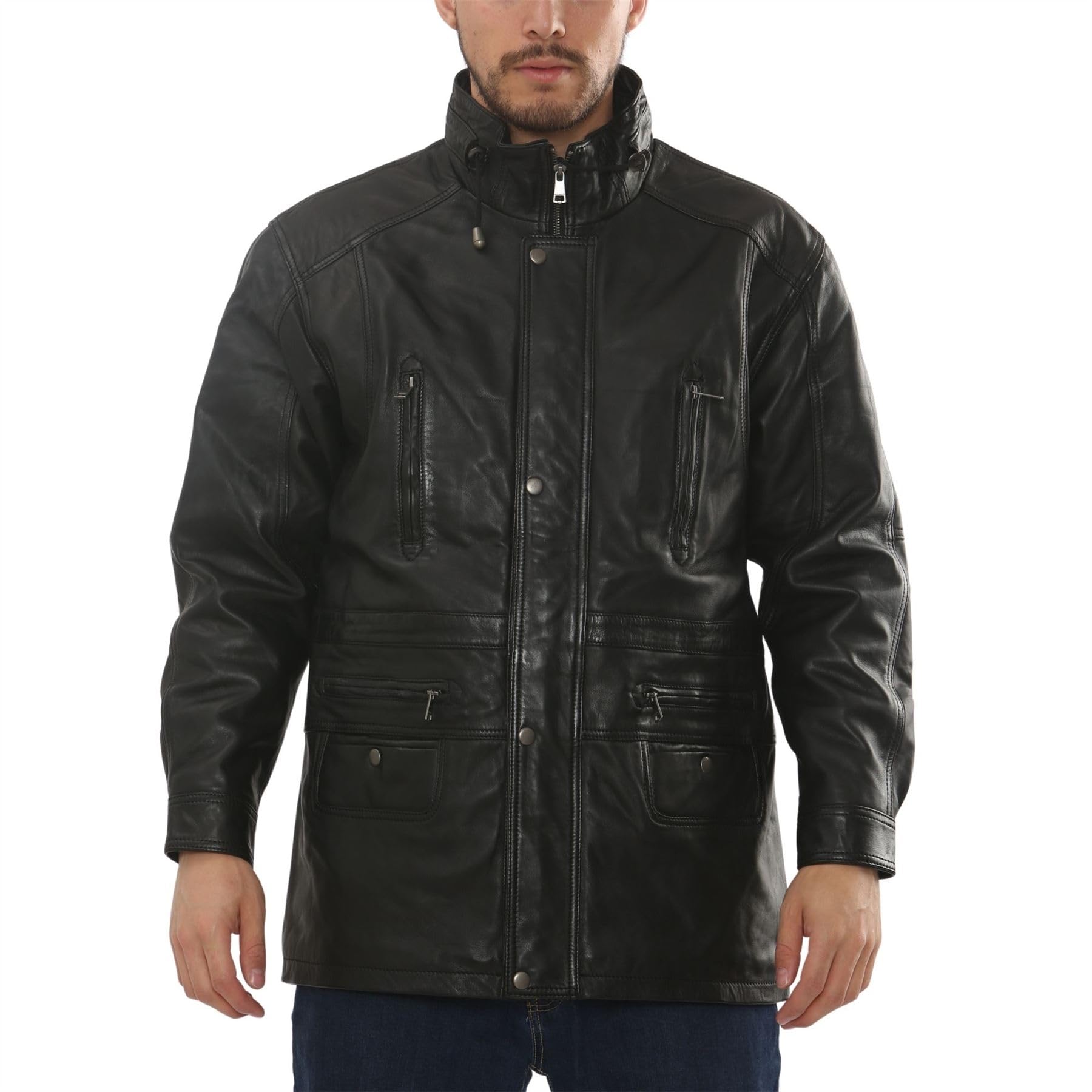 Truclothing Men's Black Genuine Lambskin Classic Mid Length Leather Jacket - 5XL