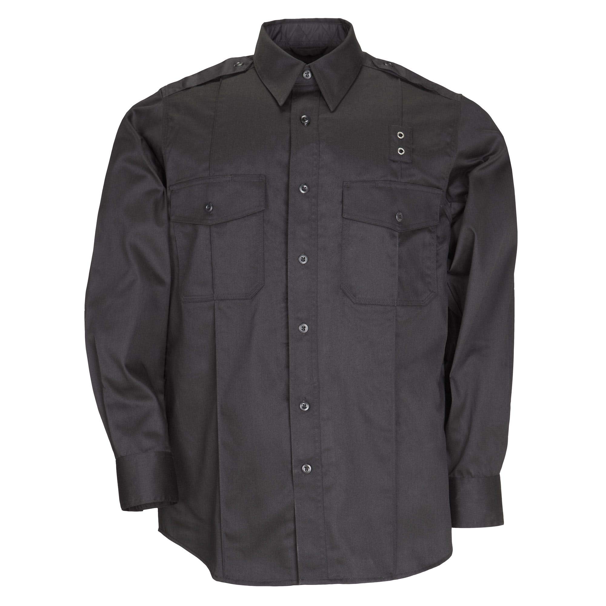 5.11 Tactical Twill PDU Class A Long Sleeve Shirt, Teflon Treatment, Underarm Vents, Black, Small, Short, Style 72344