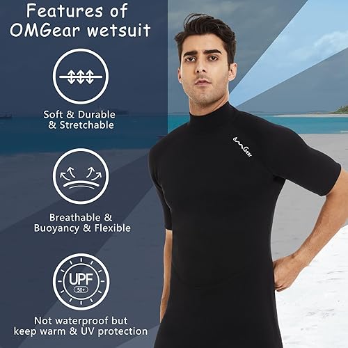 Vista 19 de OMGear Traje de neopreno para hombres y mujeres, 0.118 in, cuerpo completo, protección UV, una pieza, manga larga, trajes de buceo, traje de baño