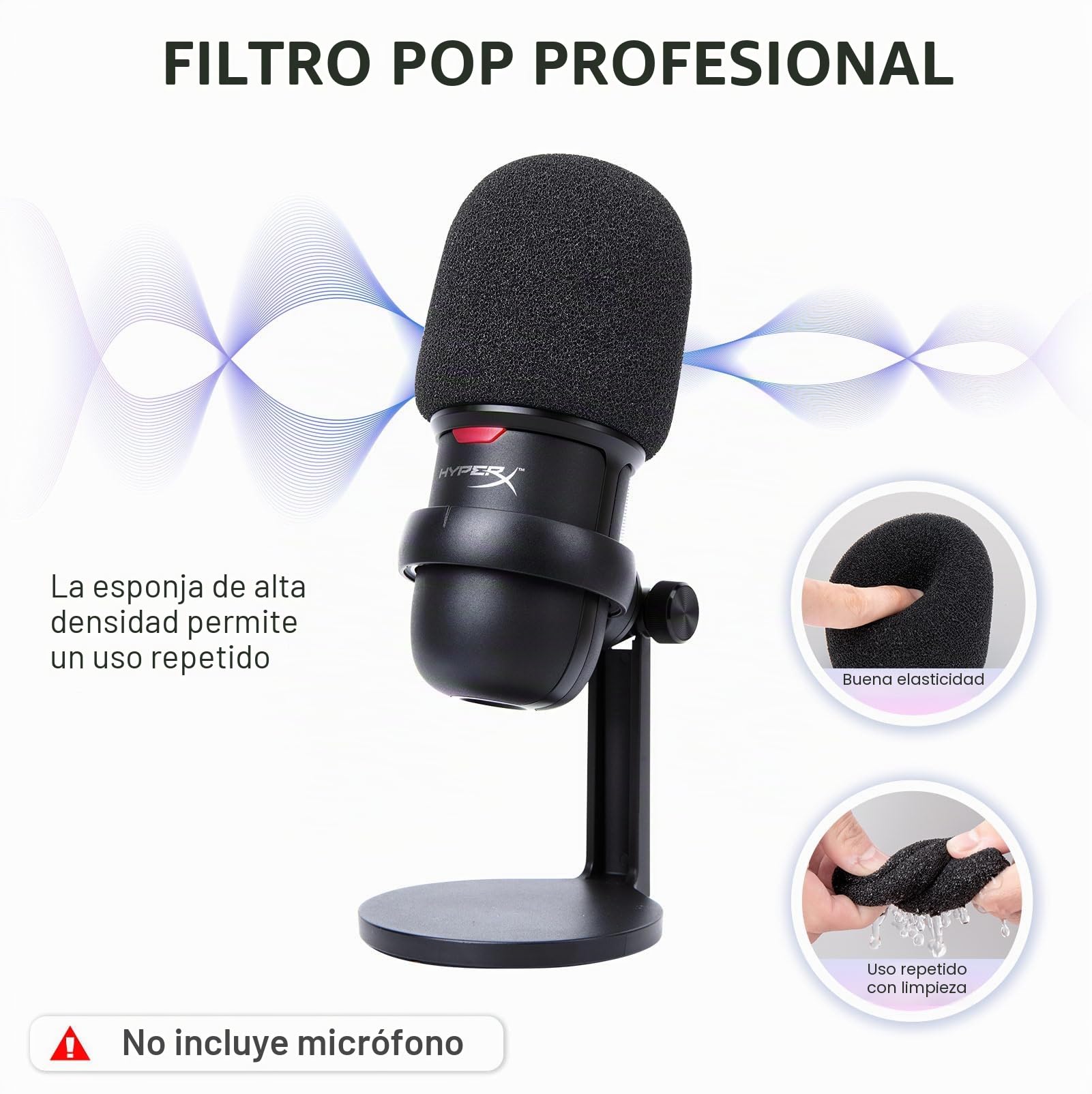 SUNMON HyperX SoloCast Brazo de Micrófono Blanco, Soporte de Micrófono con Filtro Pop, Mejora la Calidad del Sonido, Brazo de Microfono Adecuado para Juegos, Transmisión en Vivo, Grabación