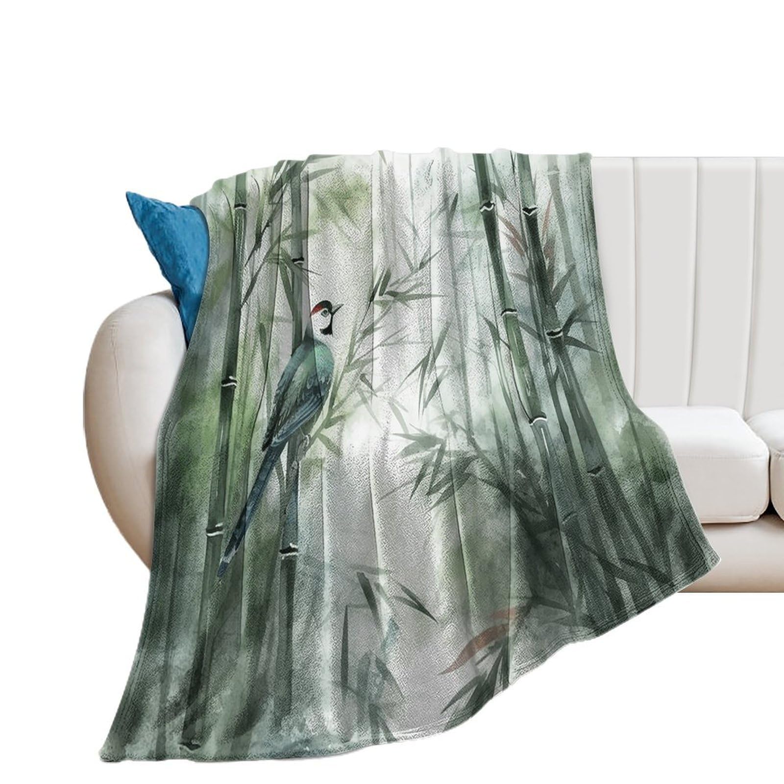 Couverture flanelle lit canapé plaid chaud oiseau vert 203cm