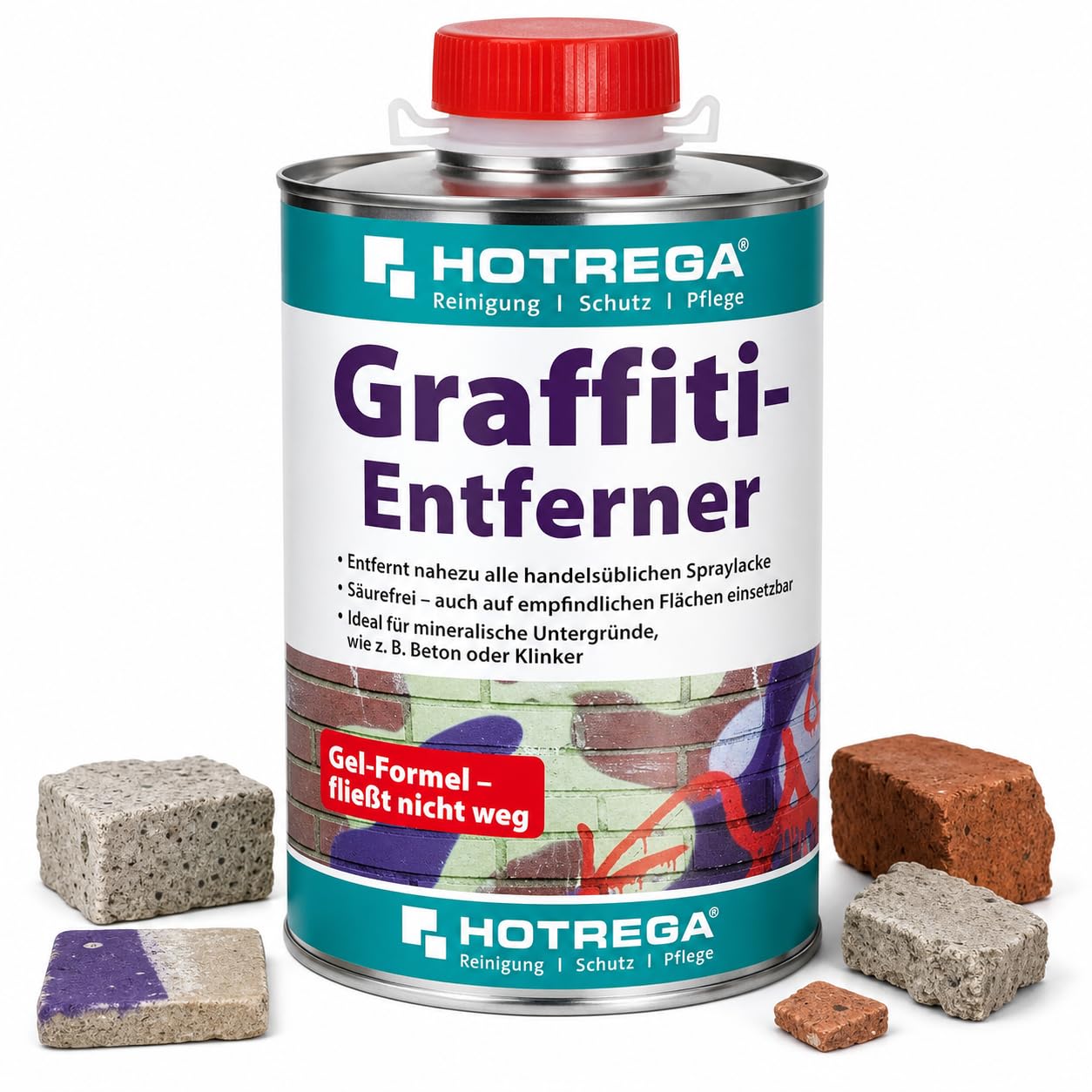 HOTREGA Graffiti Entferner 1 Liter Dose | Säurefreies Spezialgel zur Beseitigung von Sprayfarbe und Filzstift auf Beton, Naturstein, Klinker, Keramik
