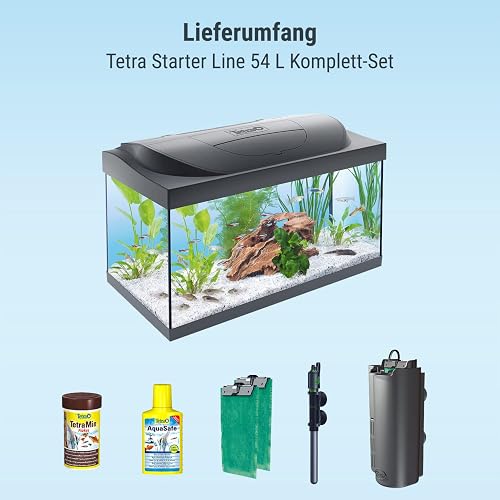 Tetra Starter Line LED – Aquarium Robuste Prêt à l’emploi - Pack complet : éclairage LED, filtre, cartouches, chauffage – Kit de démarrage : nourriture pour poissons, produit entretien de l’eau – 54 L - 4
