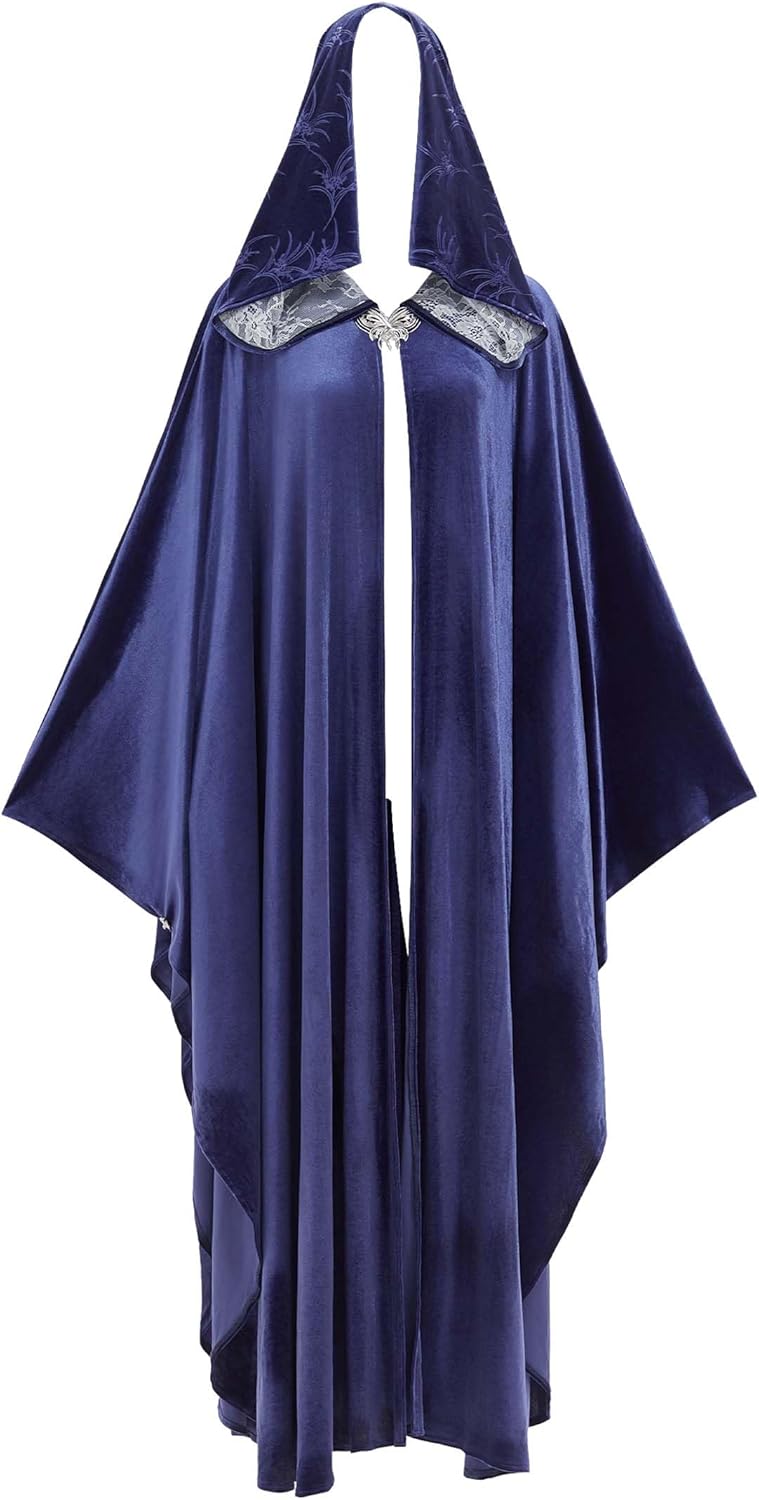 Women Renaissance Hooded Cape Velvet Medieval Cloak Halloween Costume Witch Cloak Hobbit Costume