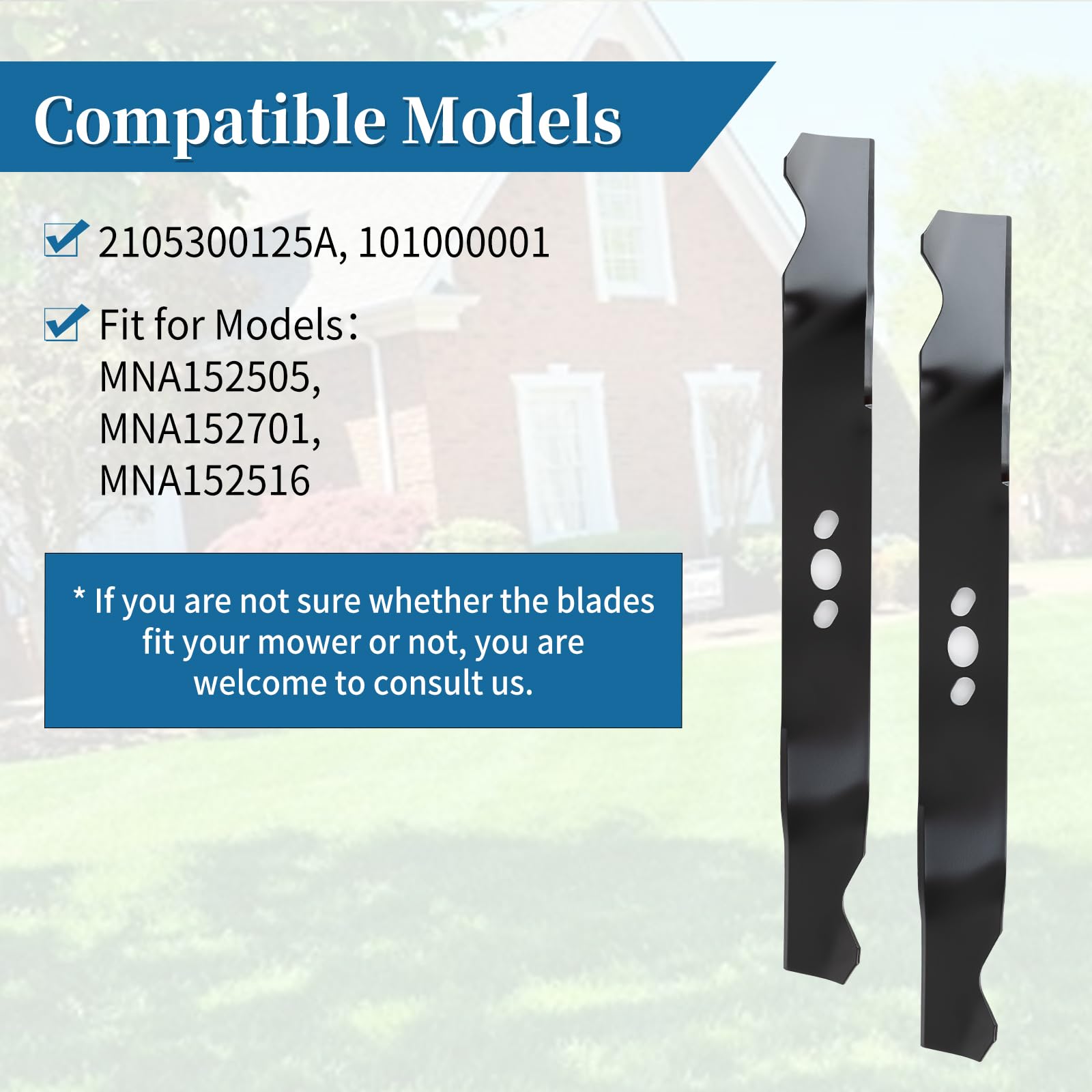 2105300125A - Cuchilla para cortacésped con agujeros centrales ovalados, compatible con cubierta de cortacésped Daye/Hyper Tough de 20 pulgadas, compatible con MNA152505, MNA152701, MNA152516