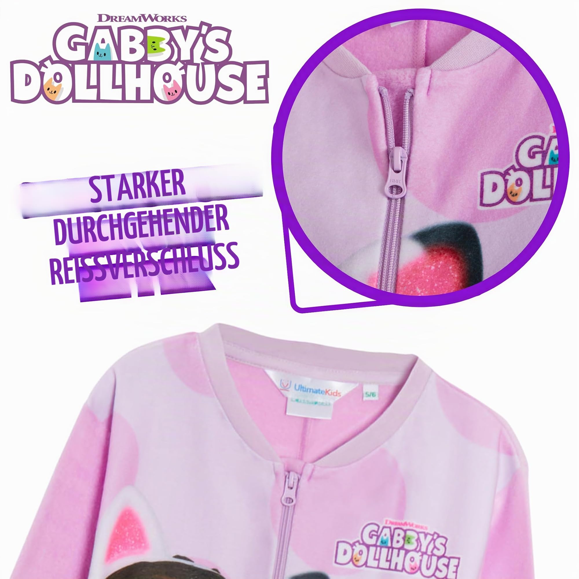 gabby's dollhouse Einteiler für Mädchen All In One Gabby Pyjama Kinder Fleece Pjs Warm Loungewear