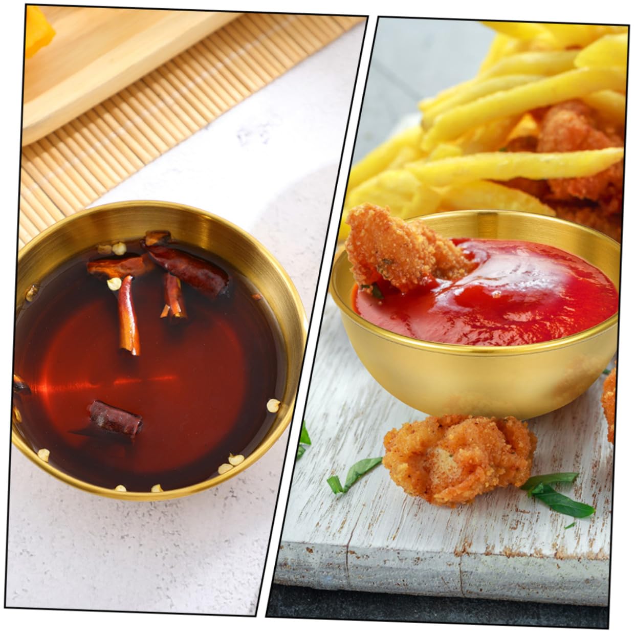 Homoyoyo Set de 8 Platos y Cuencos para Salsa de Acero Inoxidable Dorado Diseño Simple y Funcional para Restaurantes y Familias