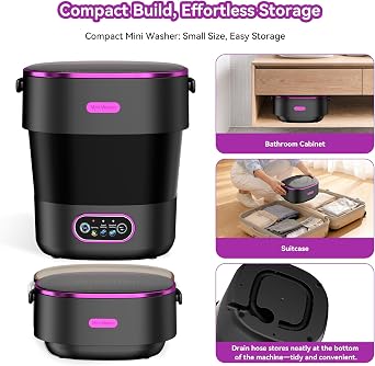 JUJOJB Portable Washing Machine, Folding 20L Mini Washer and Spin-Dryer | 3 modes with deep cleaning. Compact for apartments, dorms, home, RV, and travel. For small clothes and delicates. Black.