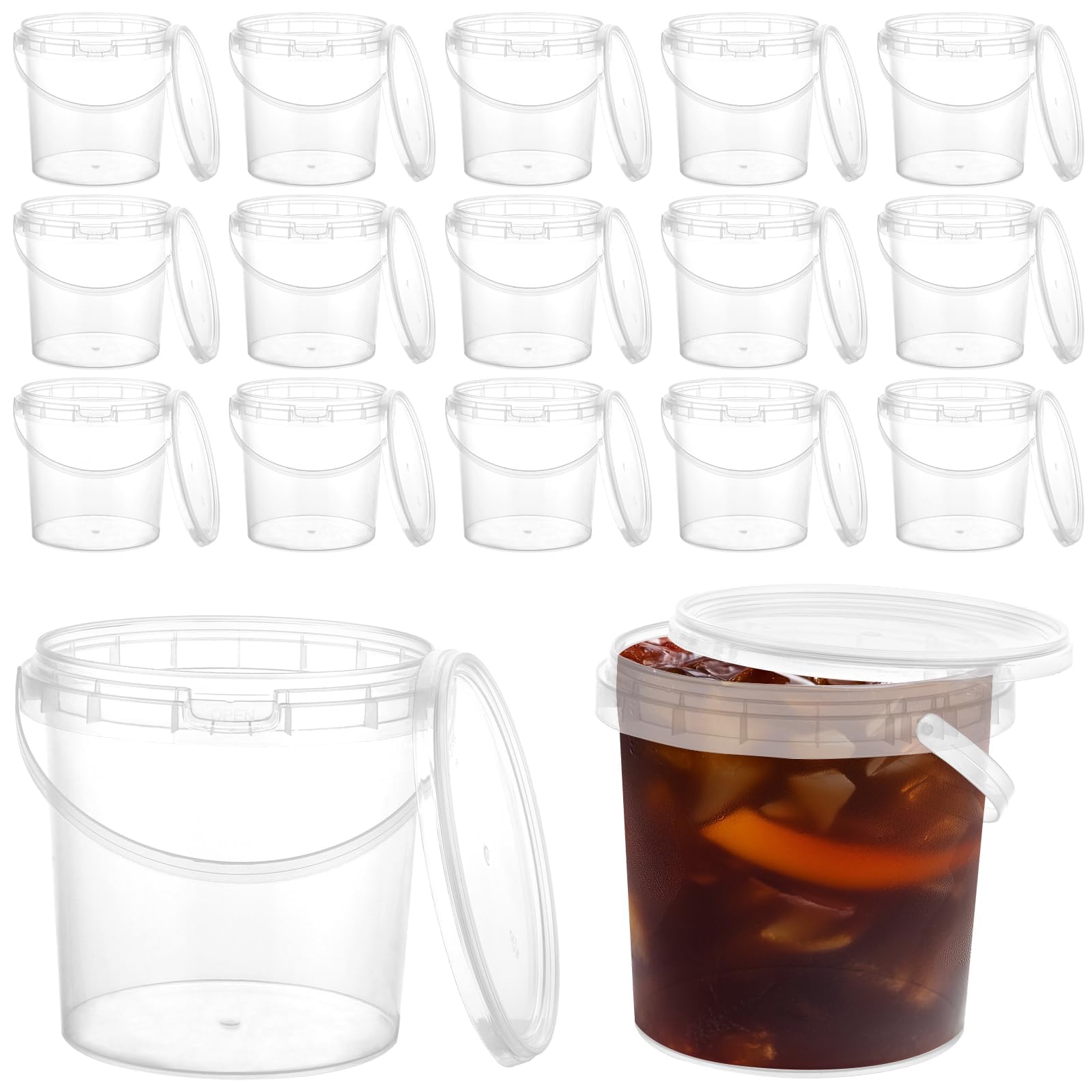 YAYODS 30 cubos con tapa, 1 L, herméticos, de polipropileno, recipientes de plástico reutilizables con tapa, a prueba de fugas, vasos de plástico para alimentos, vasos de plástico con tapa para sopas