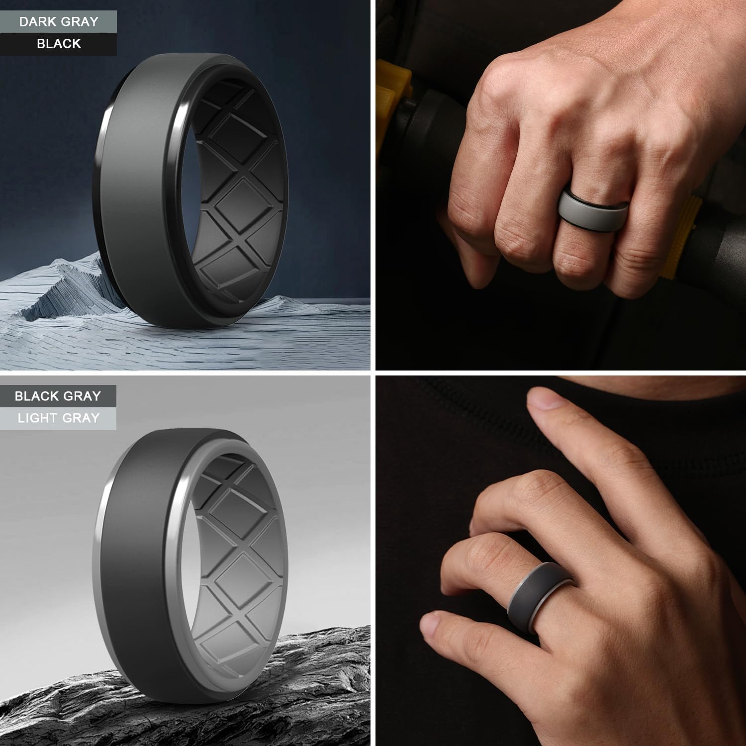 Egnaro Men's Silicone Wedding Rings, 10.5mm x 2.8mm Thick Black Rubber Engagement Band Waterproof For Workout - Image 4