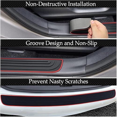 Miniatura 5 de Protector de parachoques trasero de automóvil, 35.4 x 2.76 pulgadas, protector universal de goma resistente a los arañazos, protector de umbral de