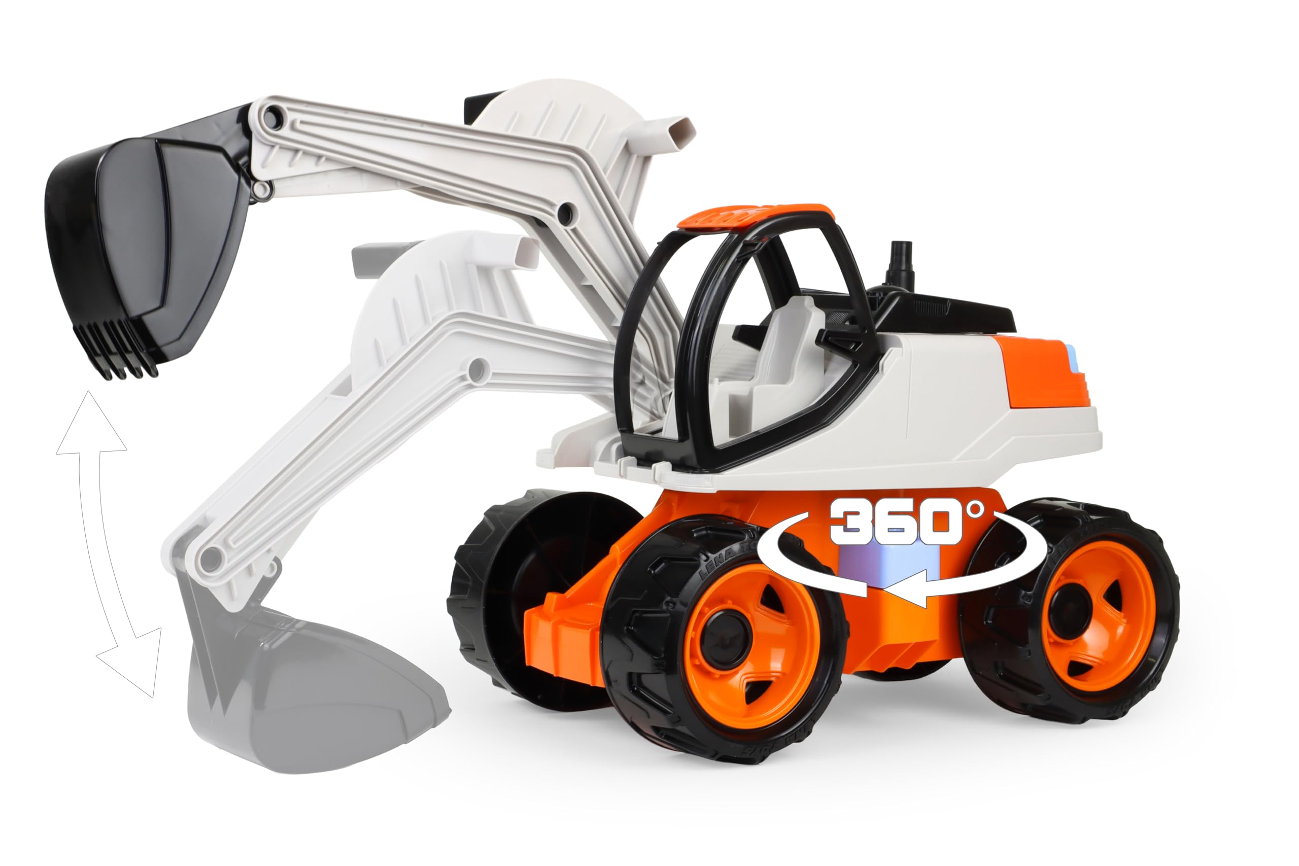 Lena GIGA Trucks Bagger Pro - Spielzeugbagger mit 360° drehbarem Aufsatz & Schaufelfunktion bis 20 cm Tiefe, 6 mm Stahlachsen, 63 cm, Sandkasten Spielzeug für Kinder ab 3 Jahren
