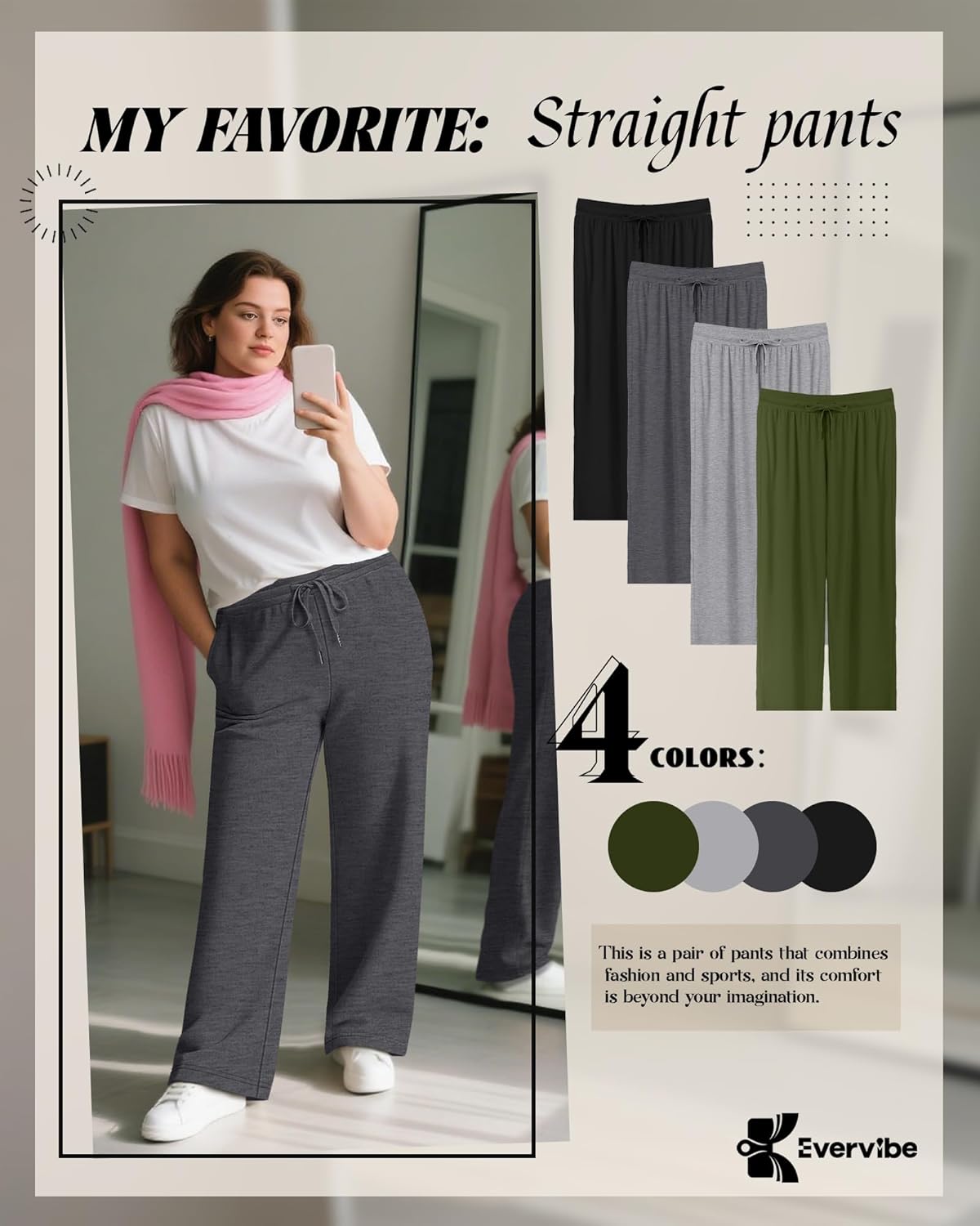 4 Pack Women's Plus Size Lounge Pants, Wide Leg Drawstring Yoga Pants Loose Casual Pajama Sweatpants with Pockets - Image 3