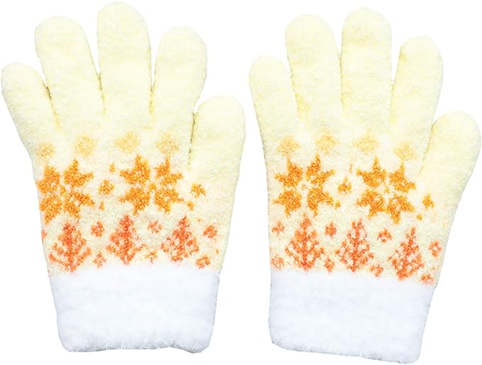 Amazon Co Jp ふわふわモコモコあったかキッズ手袋 スノー ツリー柄 イエロー 服 ファッション小物