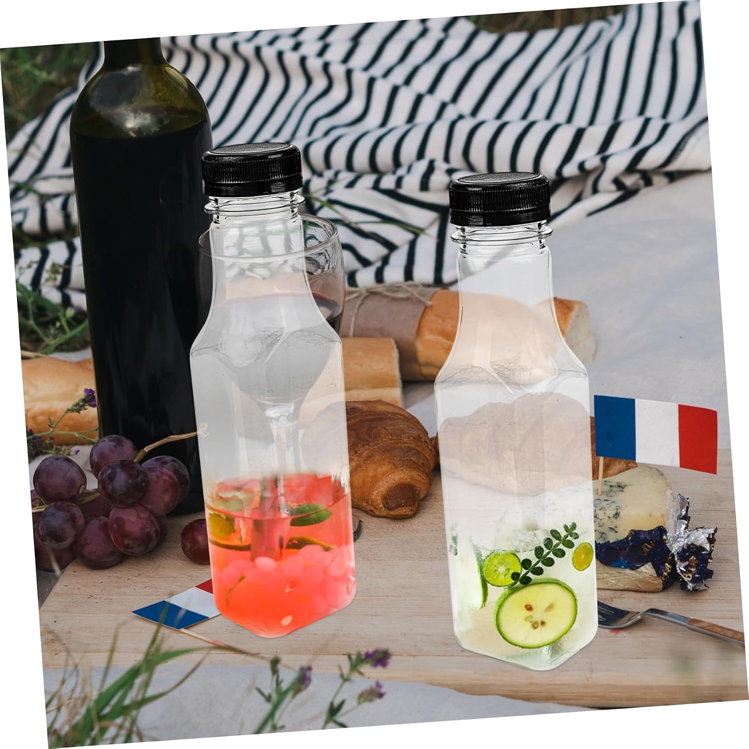 SOLUSTRE 6pcs Plastic Beverage Bottles Lids Reusable Drink Containers for Juice Water Tea Milk