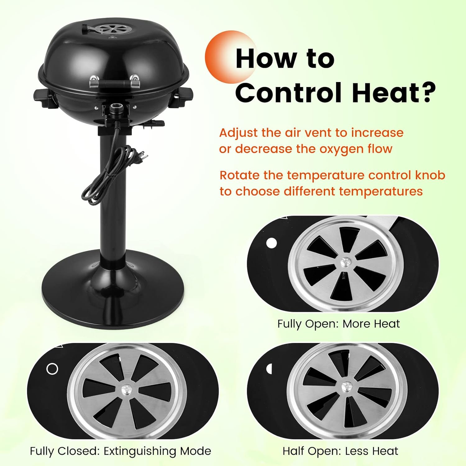 ORALNER Electric Grill Outdoor/Indoor, 15-Serving Electric Barbecue Grill w/Round Lid, Removable Non-Stick Grilling Rack, Oil Drip Tray, 1600W Portable Standing BBQ Grill for Apartment Balcony Patio