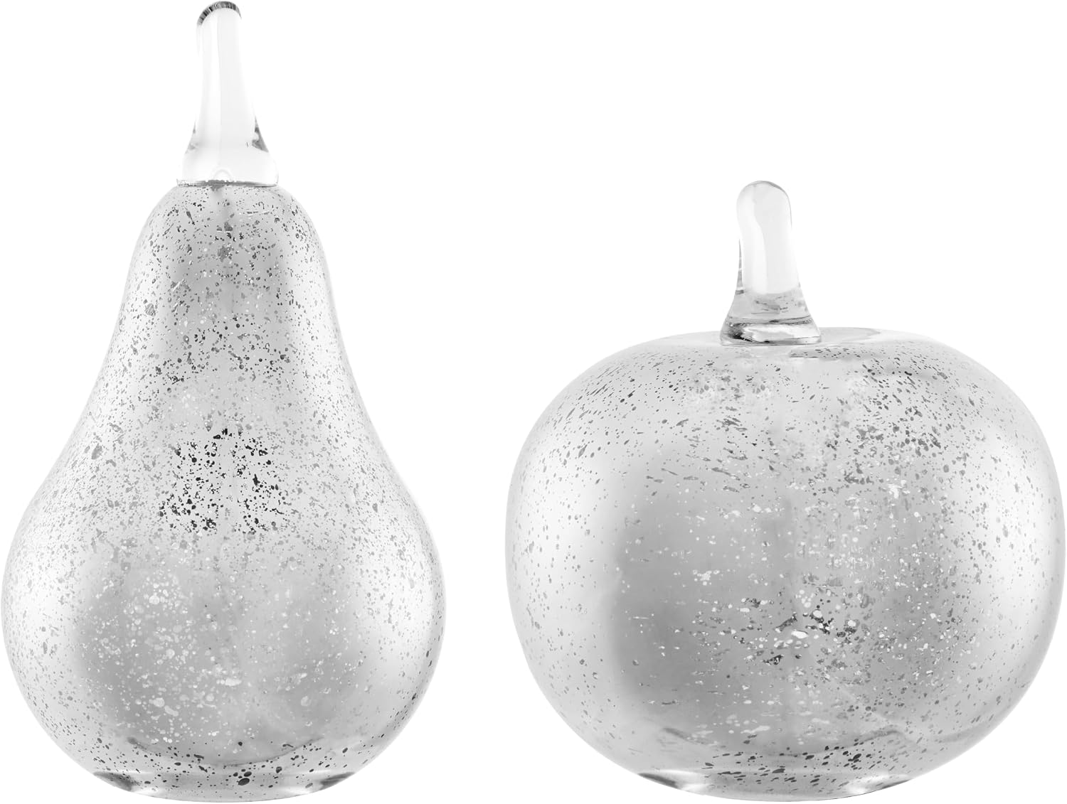 Danya B Alloya Decorative Accent Glass Tabletop Sculpture Nature Figure - Pear, Mushroom, or Apple - Gold or Silver (Silver, Apple & Pear (Set of 2))