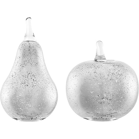 Danya B Alloya Decorative Accent Glass Tabletop Sculpture Nature Figure - Pear, Mushroom, or Apple - Gold or Silver (Silver, Apple & Pear (Set of 2))
