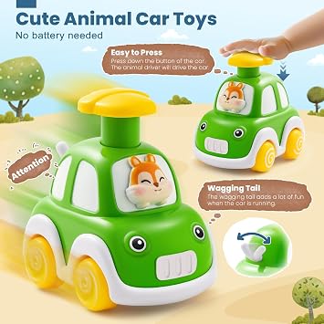 TooyBing Press and Go Car Toys for Toddlers 1-3, 6 Pack Animal Baby Car Toys for 1 2 Year Old Boy, Push Go Friction Vehicle Toys for Infants 12-18 Months, One First Birthday Gifts for Boys Girls
