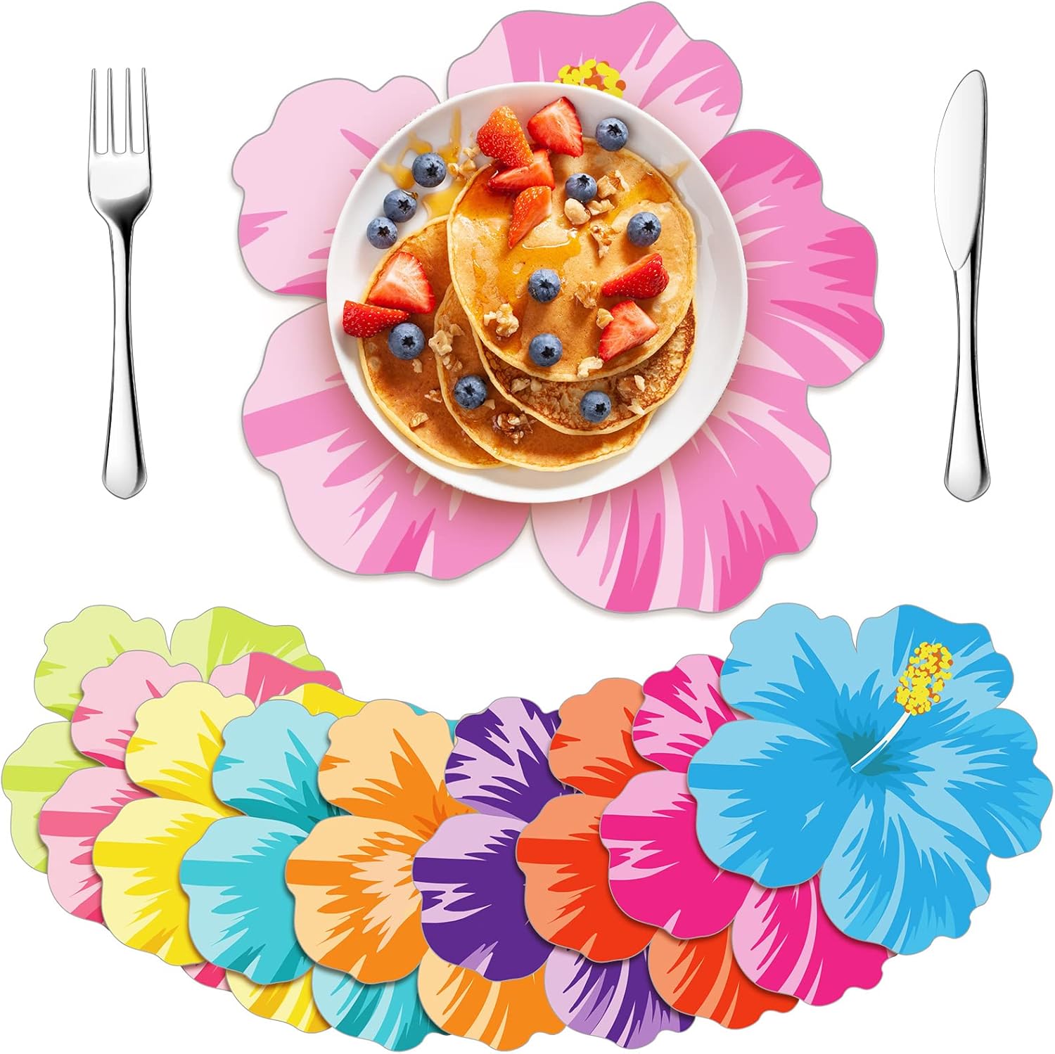 80 Pcs Disposable Flower Shaped Paper Placemats 12.8 Inch