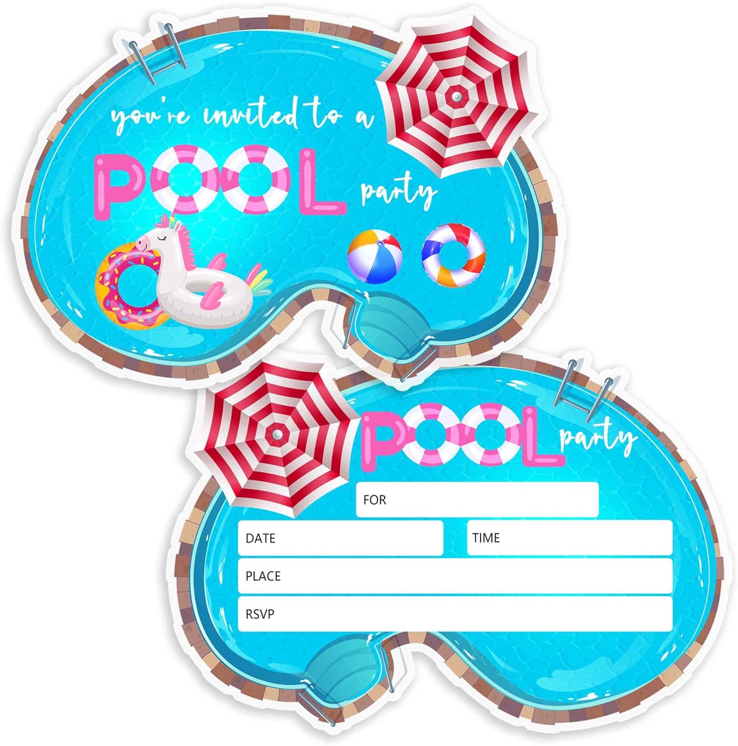 Rifyue Pool Party Invitations with Envelopes, Summer