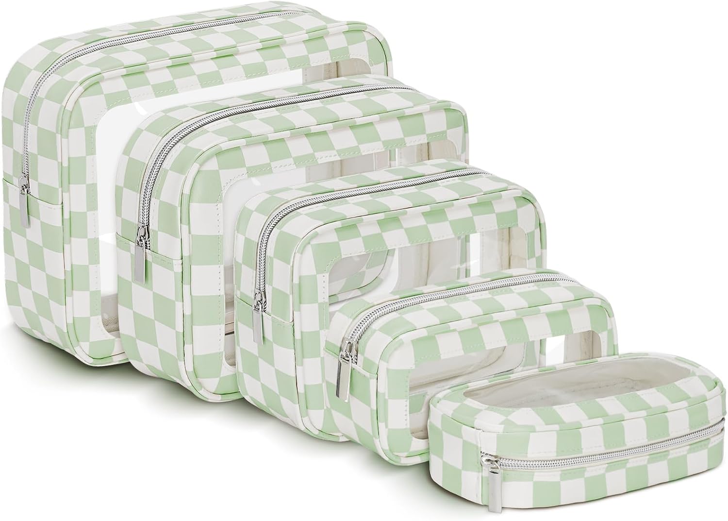 5PCS Diaper Bag Organizer Pouch Set, TSA Approved Clear Toiletry Bag, Waterproof TPU Makeup Bag Travel Organizer for Women Kids