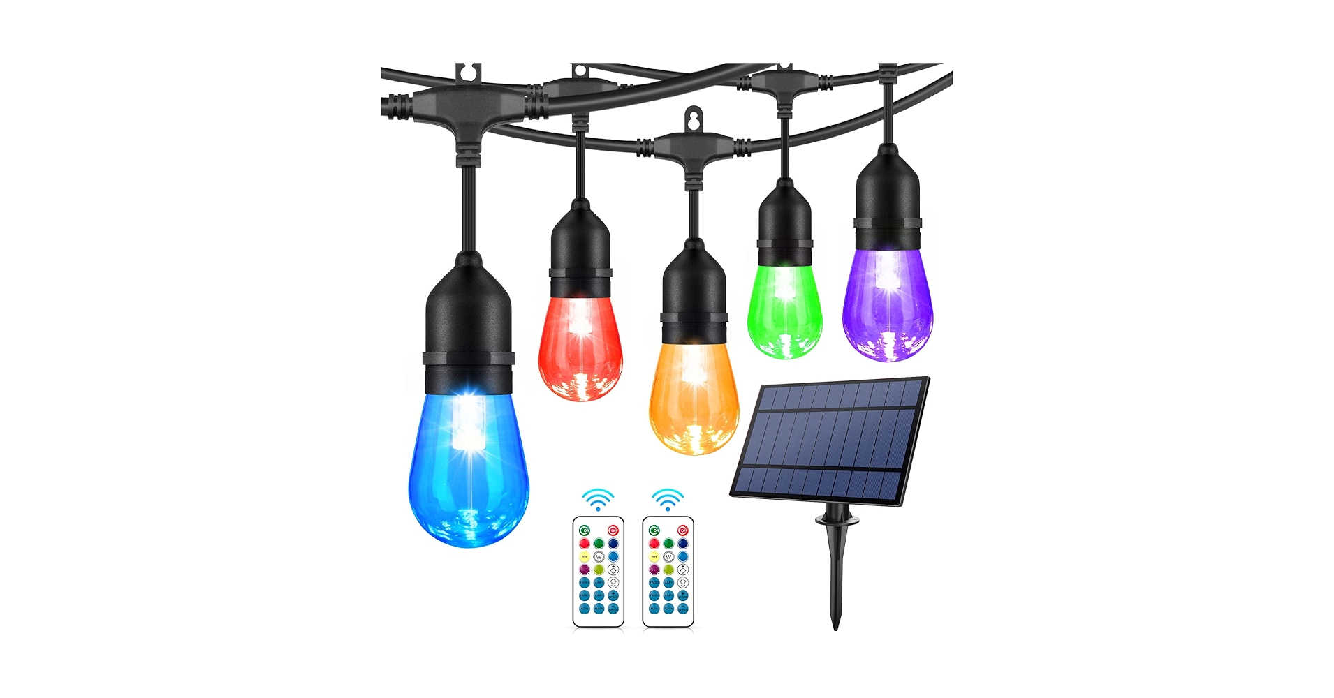 WENFENG 48FT Solar Outdoor RGB String Lights, 15+3 Waterproof