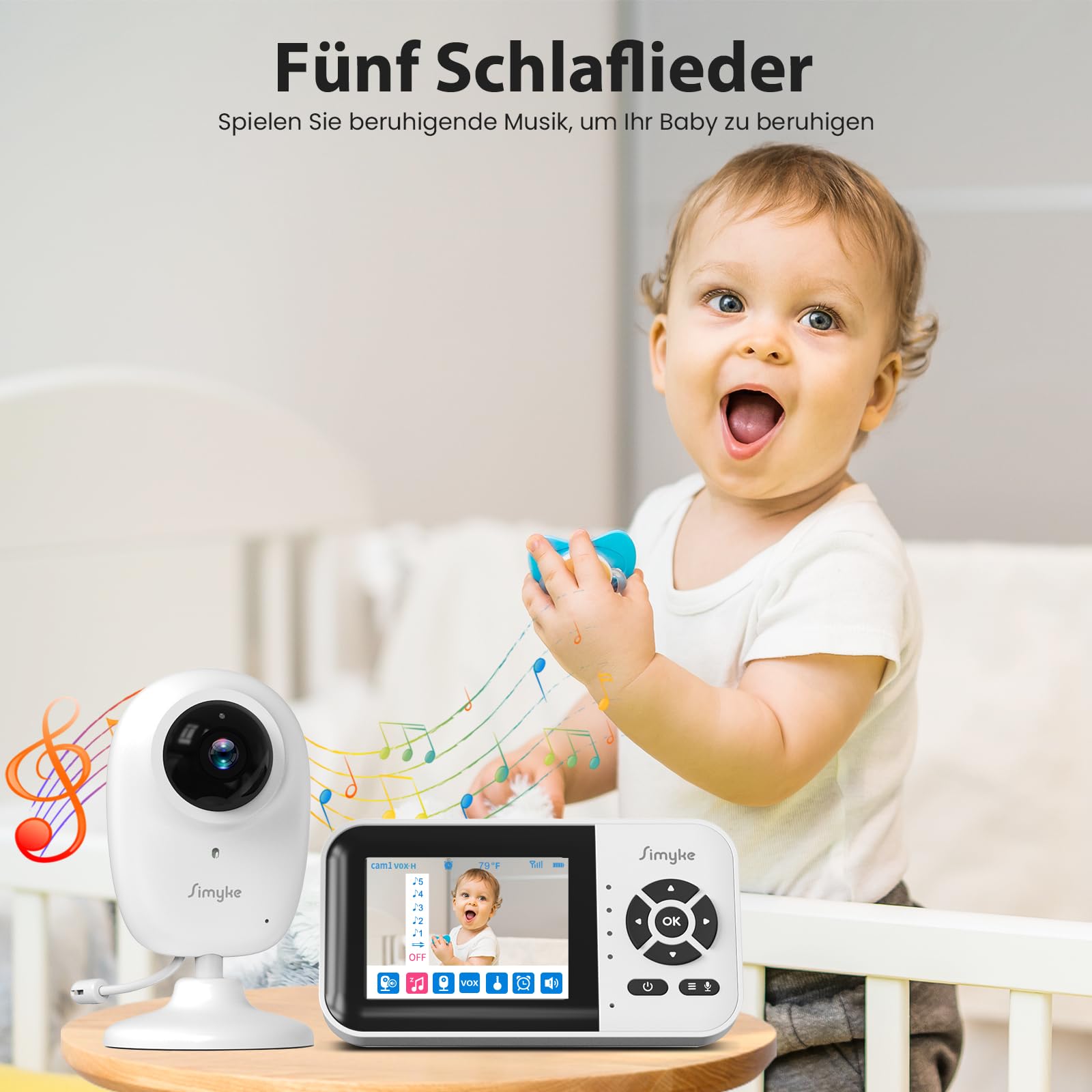Generisch Simyke Babyphone, Dual-Modus Baby Monitor mit 1080p App & 2,8 Zoll Display, KI-Klang- und Bewegungserkennung, 10 Std. Streaming, 457 m Reichweite, Nachtsicht, Zwei-Wege-Kommunikation