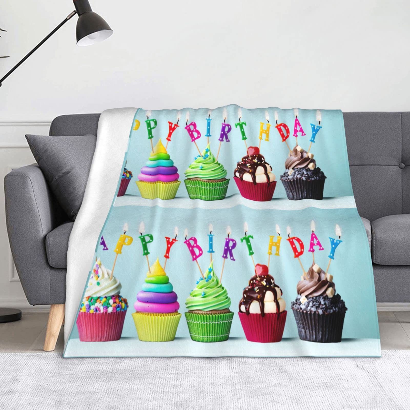 Couverture en flanelle motif cupcakes plaid microfibre pour lit et canapé