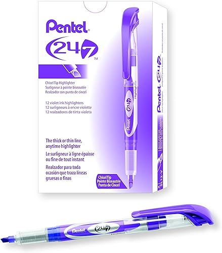 Miniatura 2 de Pentel Resaltador líquido con punta de cincel 24/7, tinta violeta, caja de 12 (SL12-V)
