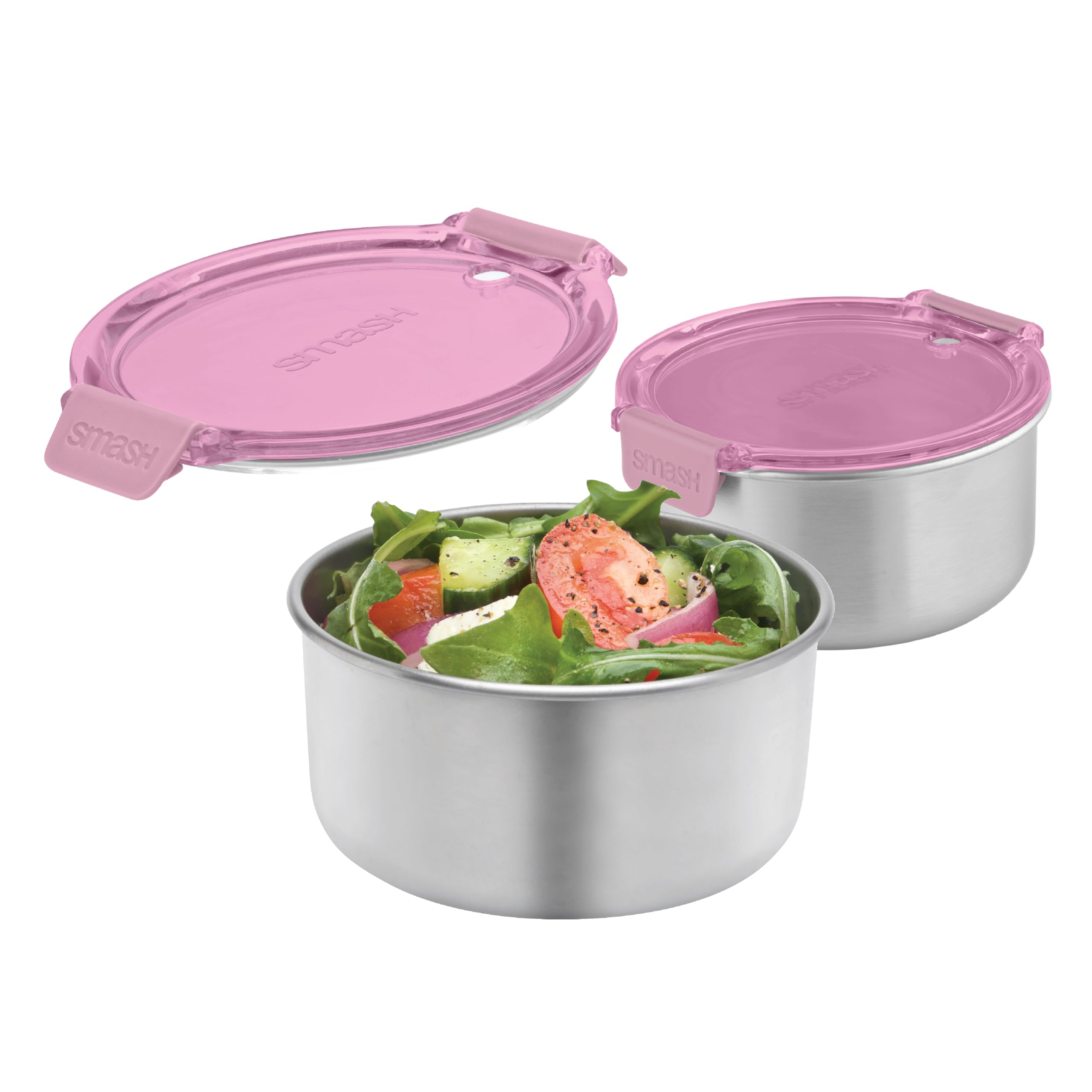 Smash Stainless Steel Snack Pots – Pink, 300ml (Pack of 2)