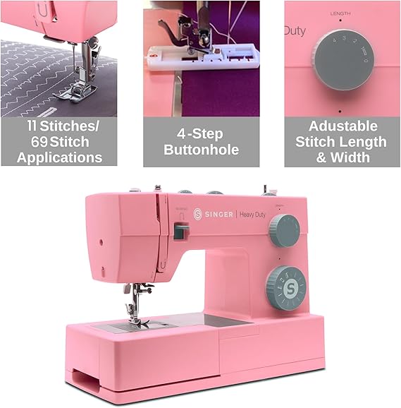 SINGER Heavy Duty 4411 (Pink) High Speed Sewing Machine + Accessories | 11 Built-In Stitches Deliver 69 Stitch Applications | 60% More Power, 1100 Stitches/Min | Metal Frame, 4-Step Buttonhole