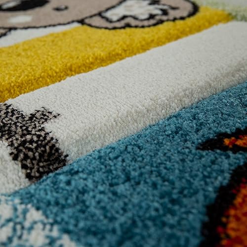 Vista 20 de Paco Home Alfombra infantil Animales Coloridos Jirafa León Mono en Beige, Tamaño: 4'4" Cuadrado Color múltiple