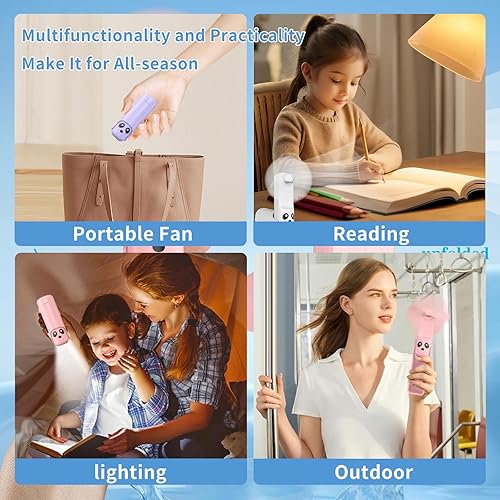 Miniatura 3 de Mini ventilador de mano recargable, ventiladores de bolsillo portátiles 3 en 1 con batería y linterna integradas, ventilador de refrigeración
