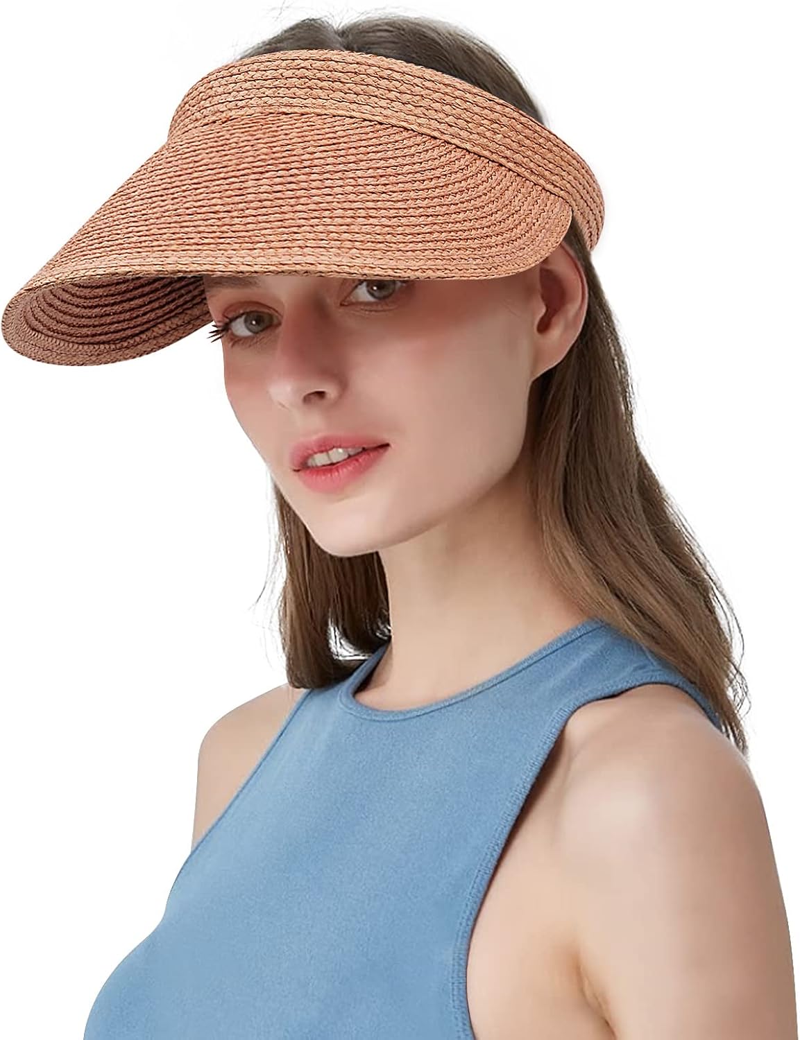 Croogo Straw Sun Visor Hat Wide Brim Visors Travel Tennis Golf Beach Cap Summer Handmade Straw Hats for Women Open Top Hats