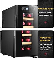 Vista 5 de Refrigerador blanco y rojo enfriador de encimera, mini refrigerador de vino compacto independiente con capacidad de 8 botellas, control digital