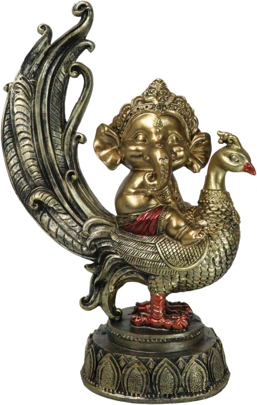 Ebros 9.5" Tall Hindu Supreme God Crowned Baby Ganesha Sitting On Peacock Bird Statue Patron of Success Arts and Wisdom Hinduism Vastu Altar Decorative Accent