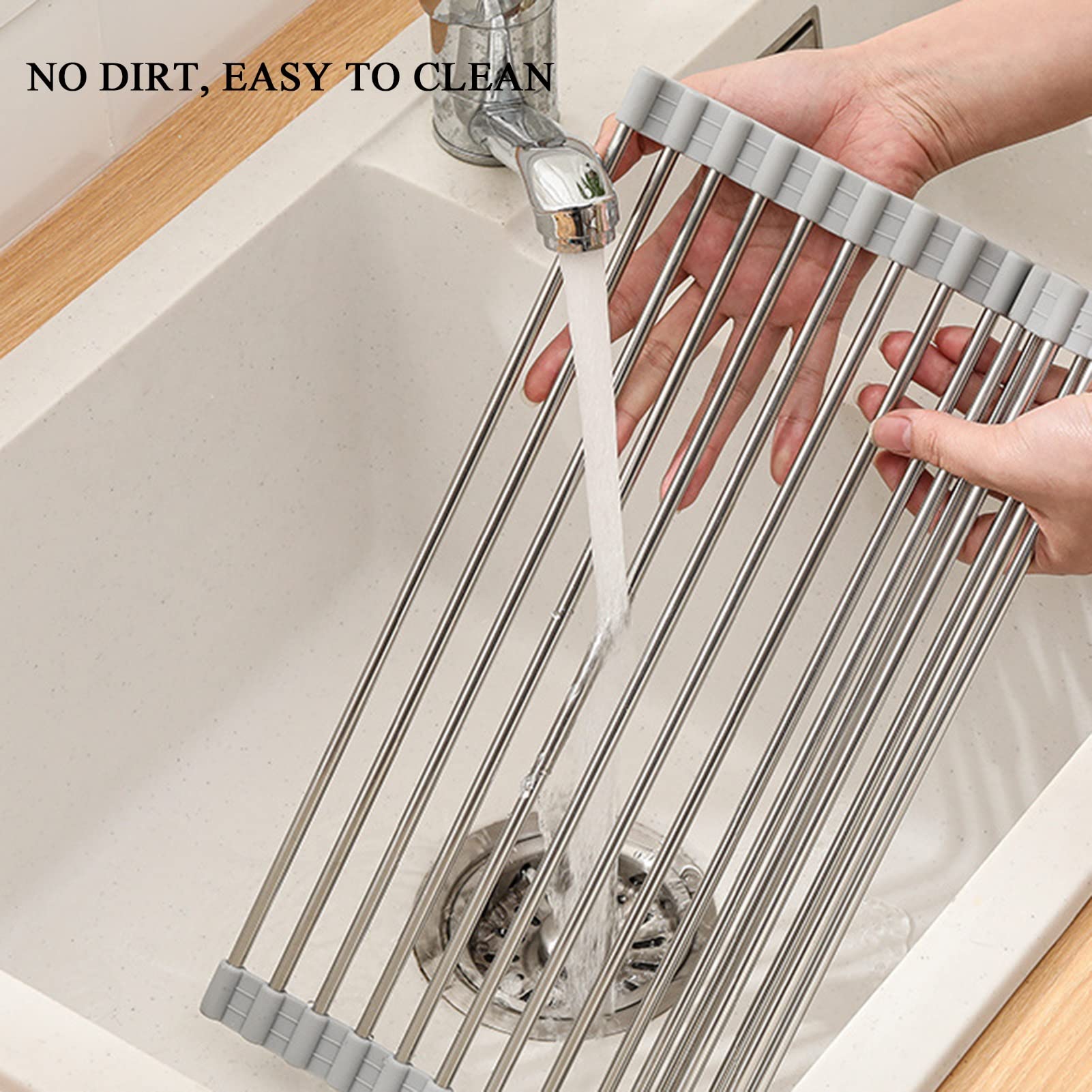 Escurridor de platos plegable enrollable para fregadero (varios tamaños) para ahorrar espacio en la cocina (52 x 33,5 cm) y fácil de limpiar