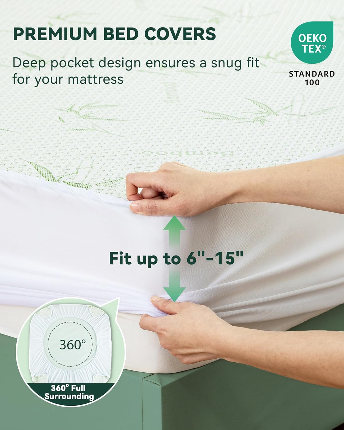 Queen Size Waterproof Mattress Protector Cooling Covers for Hot Sleepers 3D Air Fabric Breathable Noiseless & Soft Bed Cover for 6-18" Deep Pocket Adults, Incontinence 15% Viscose from Bamboo