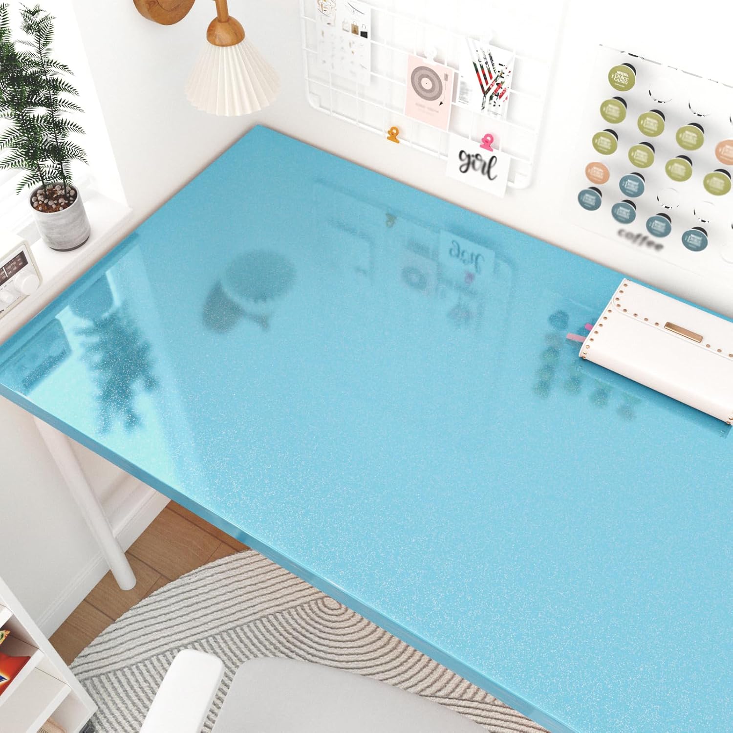 Light Blue Contact Paper Peel and Stick for Walls Glossy Blue Wallpaper Self Adhesive Waterproof Countertop Contact Paper for Desk Bedroom Cabinets Kitchen Countertop Vinyl Roll 15.7"×78.7"