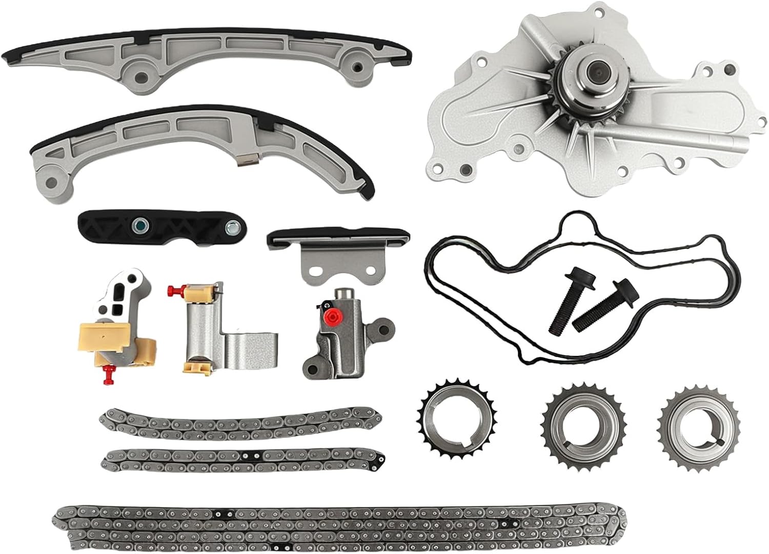 Engine Timing Chain Kit + Water Pump Fits for 2007-2011 Ford Flex Taurus Edge 3.5L for 2007-2011 MKX MKS MKT MKZ 3.5L for 2008-2011 CX-9 6 3.7L Replace OE AT4Z-6306-A 7T4Z-6256-A 7T4Z-6268-CA