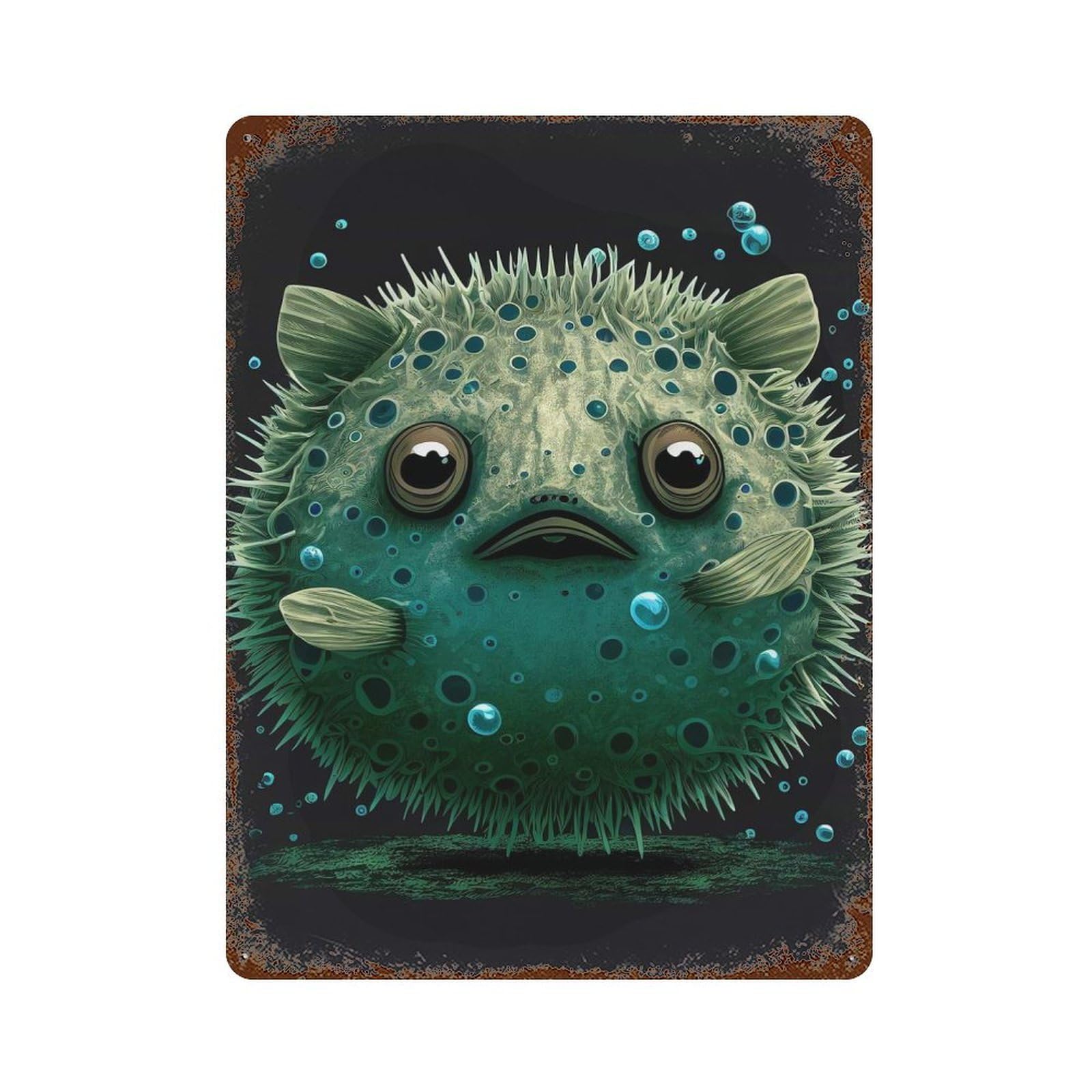 Pufferfish Fishes Retro Metal Sign 15.7"x11.8", for Pub, Kitchen And Man Cave Decor, Industrial Home Decor