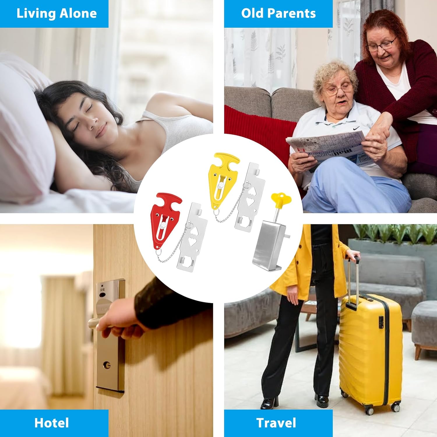 SNAIL GARDEN 2Pack Portable Door Lock & 1 Pack Sliding Window Lock, Portable Home Security Door Locker Home Security Travel Lockdown for Additional Safety and Privacy in Hotel Home Apartment School