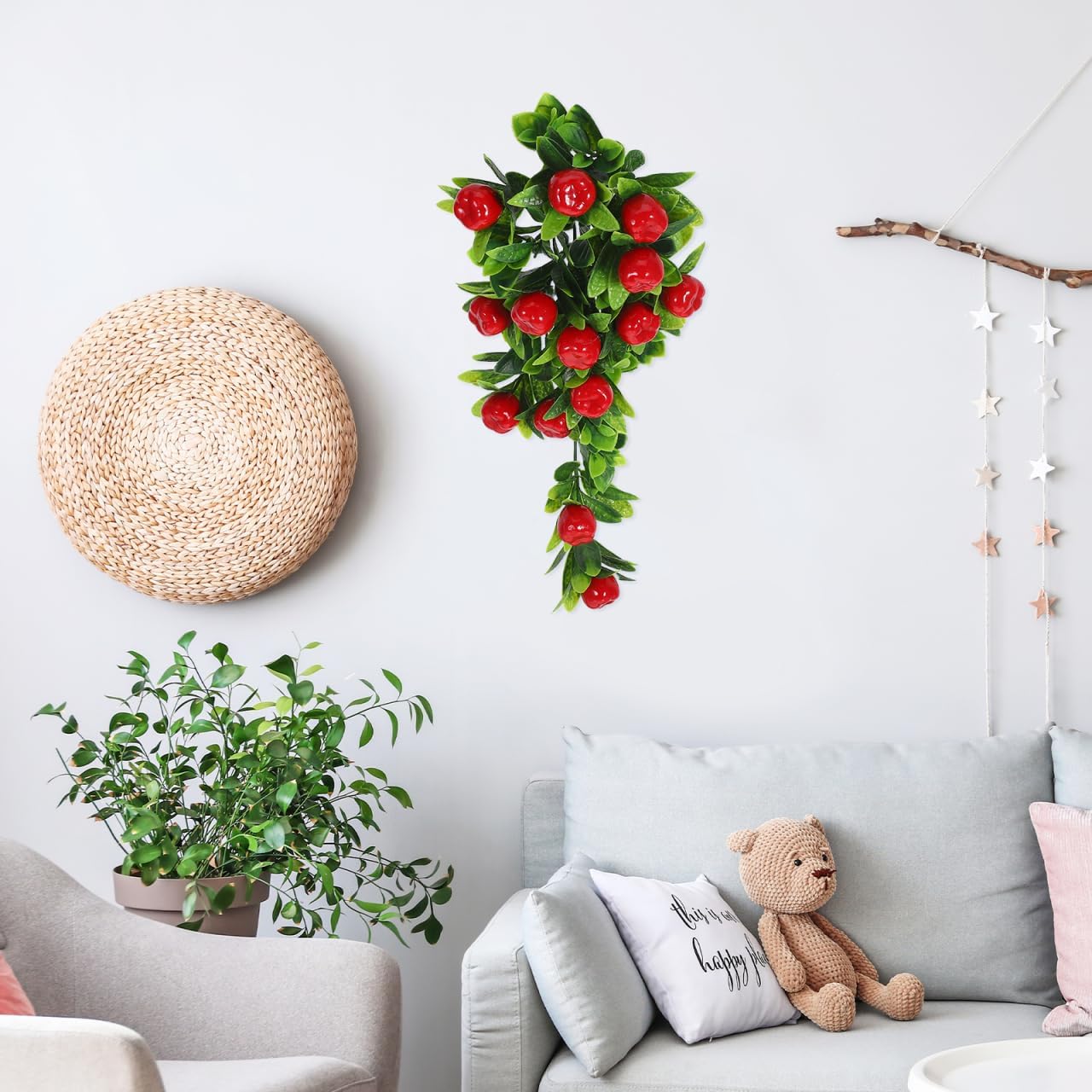 HOMSFOU Artificial Hanging Fruit Vine with Hooks Realistic Faux Leaves and Fruit String Wall Decor for Home Kitchen Holiday Decoration 15.75 X 7.48 X 3.15 Inches