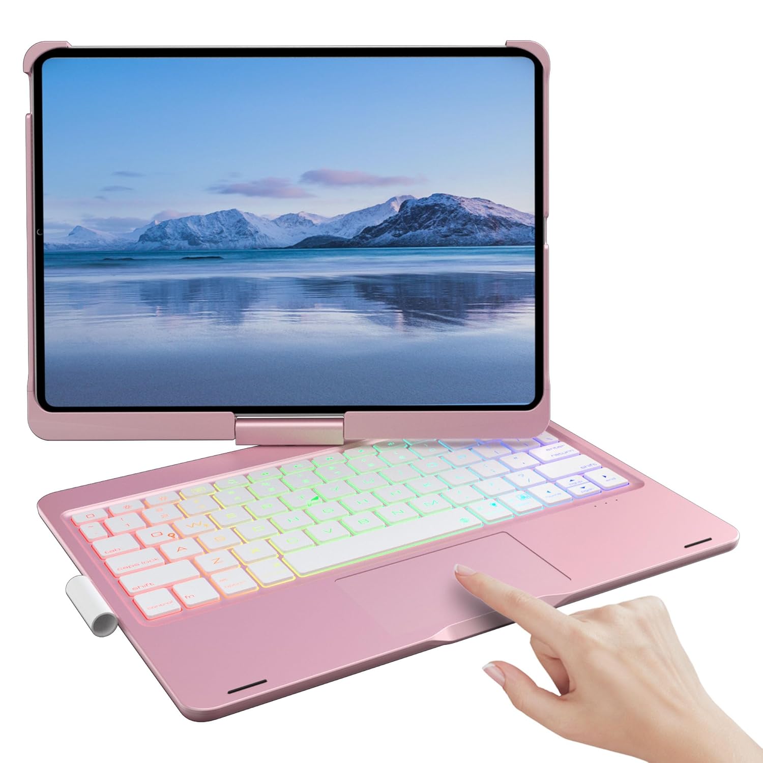 TouchPad Keyboard Case for iPad 10th Generation&iPad 11th(A16,2025),iPad Air 11（M3,M2/iPad Pro 11 inch Keyboard，360°Swivel,7 Use Modes,Rainbow Backlight (Pink)