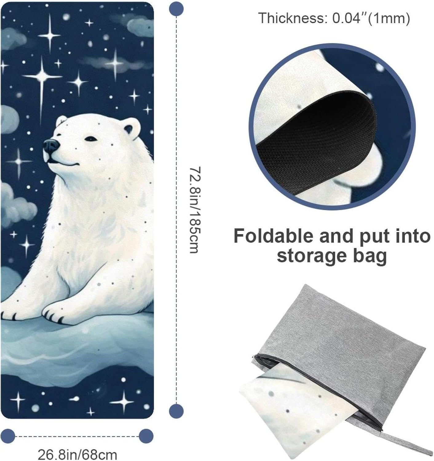 Yoga Towel, Galaxy Bear Pattern Non Slip Sweat Absorbent Hot Yoga Mat Towel for Hot Yoga, Pilates and Fitness - 72.8" x 26.8"