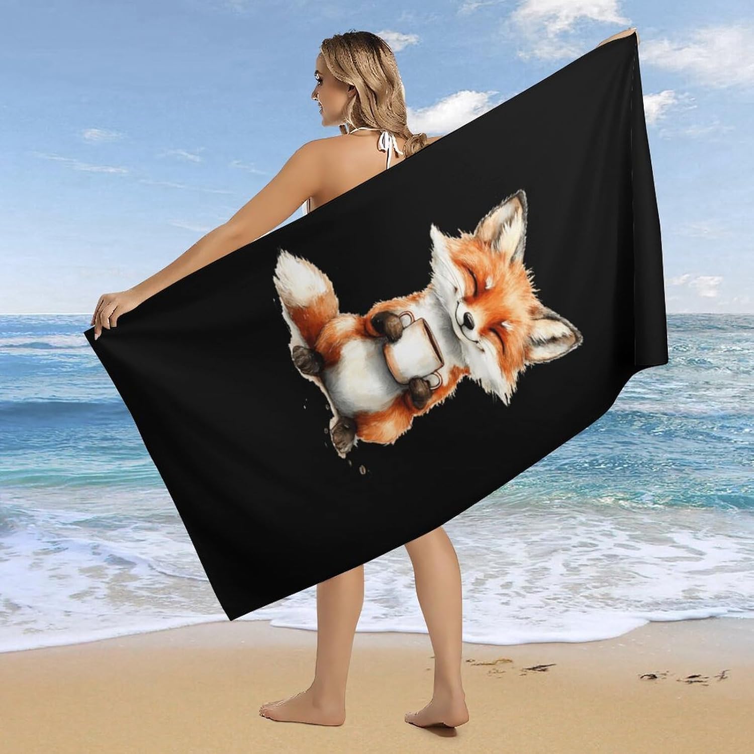 Fox Drinking Coffee Beach Towels Oversized Jumbo Large Yoga Bath Towel for Pool Yoga Swim Body 160x80cm